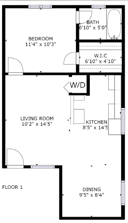 Floor plan for 1 bed, 1 bath, 547 sqft
